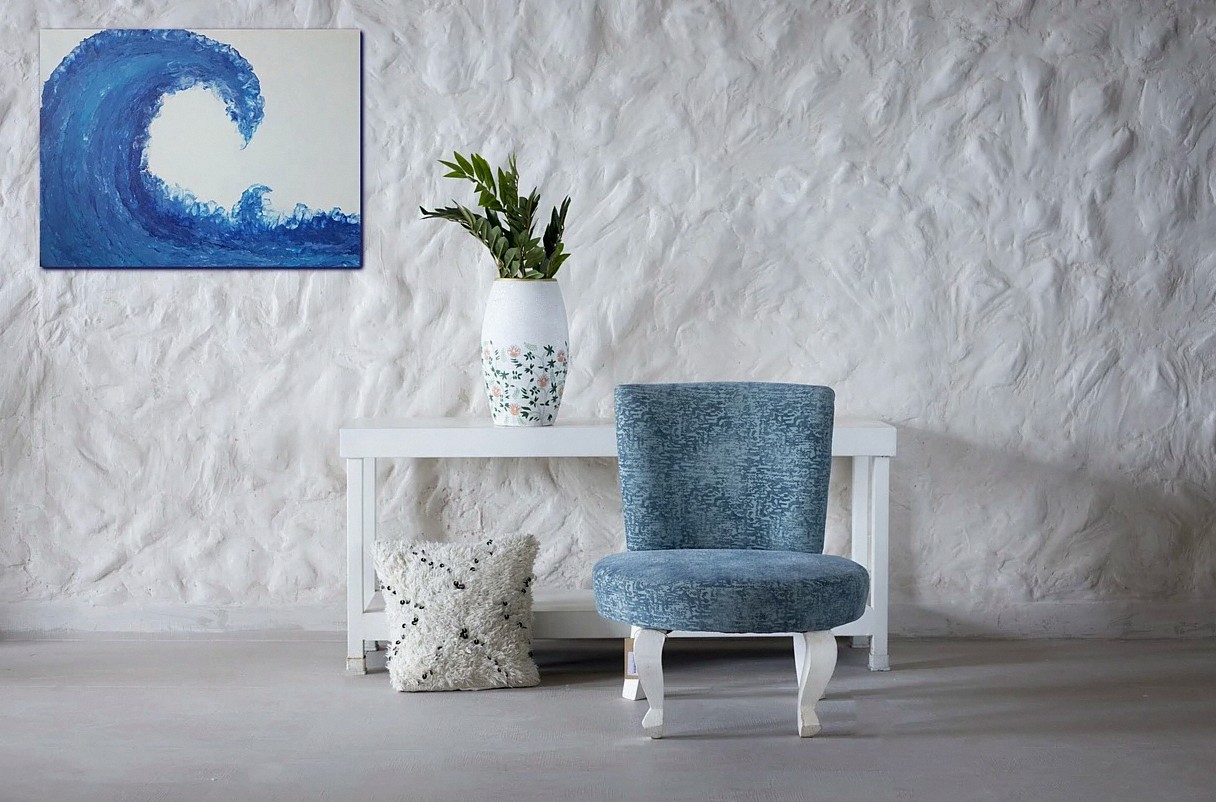 houseoffanusta, interior design, wall, furniture, painting, nature, wave, sea, decoration, acrylic pouring, home, mockup